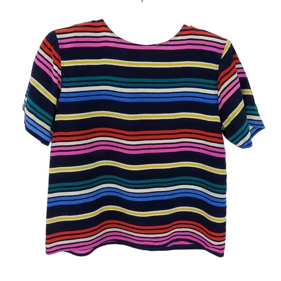 1990s Tess Vintage Rainbow Striped Silk Top with Shoulder Pads Small - Picture 2 of 4